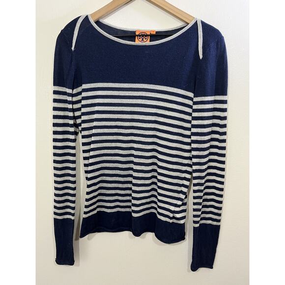 Tory Burch Striped Sweater M Nautical Preppy Beach Minimalist Designer Old Money - Picture 1 of 13
